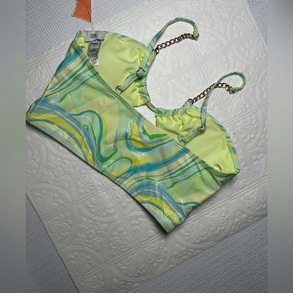 River Island Swimsuit Crop Top Bikini Retro 60’s Vibe Psychedelic Metallic 10 - Picture 10 of 11